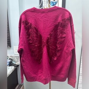 NWT Tricia Fix Butterfly Crew Sweatshirt in Red Raspberry - Size M